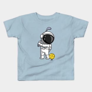 Cute Astronaut Playing Golf Moon Cartoon Kids T-Shirt